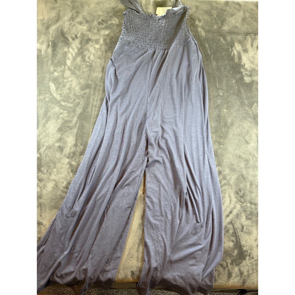 NWT Roxy Just Passing By Smocked Wide Leg Jumpsuit Blue Size Medium - Picture 2 of 9